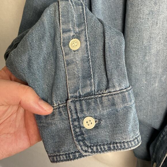 TopShop Moto Chambray Embroidered Button Up Blouse Denim US size 12 - Picture 5 of 12